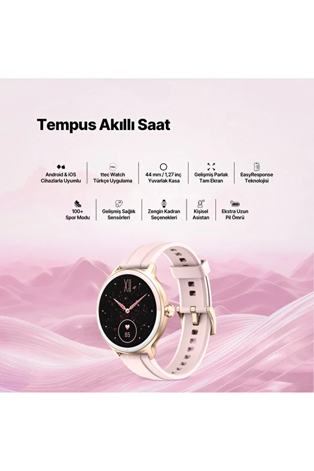 Tempus 44 Mm Yuvarlak Kasa Akıllı Saat Altın